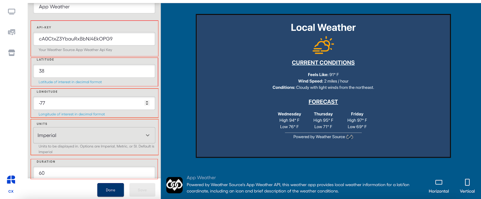 How do I display App Weather on my Raydiant screens?