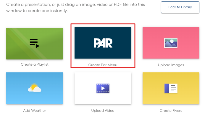 How do I display PAR Menus on my Raydiant screens?