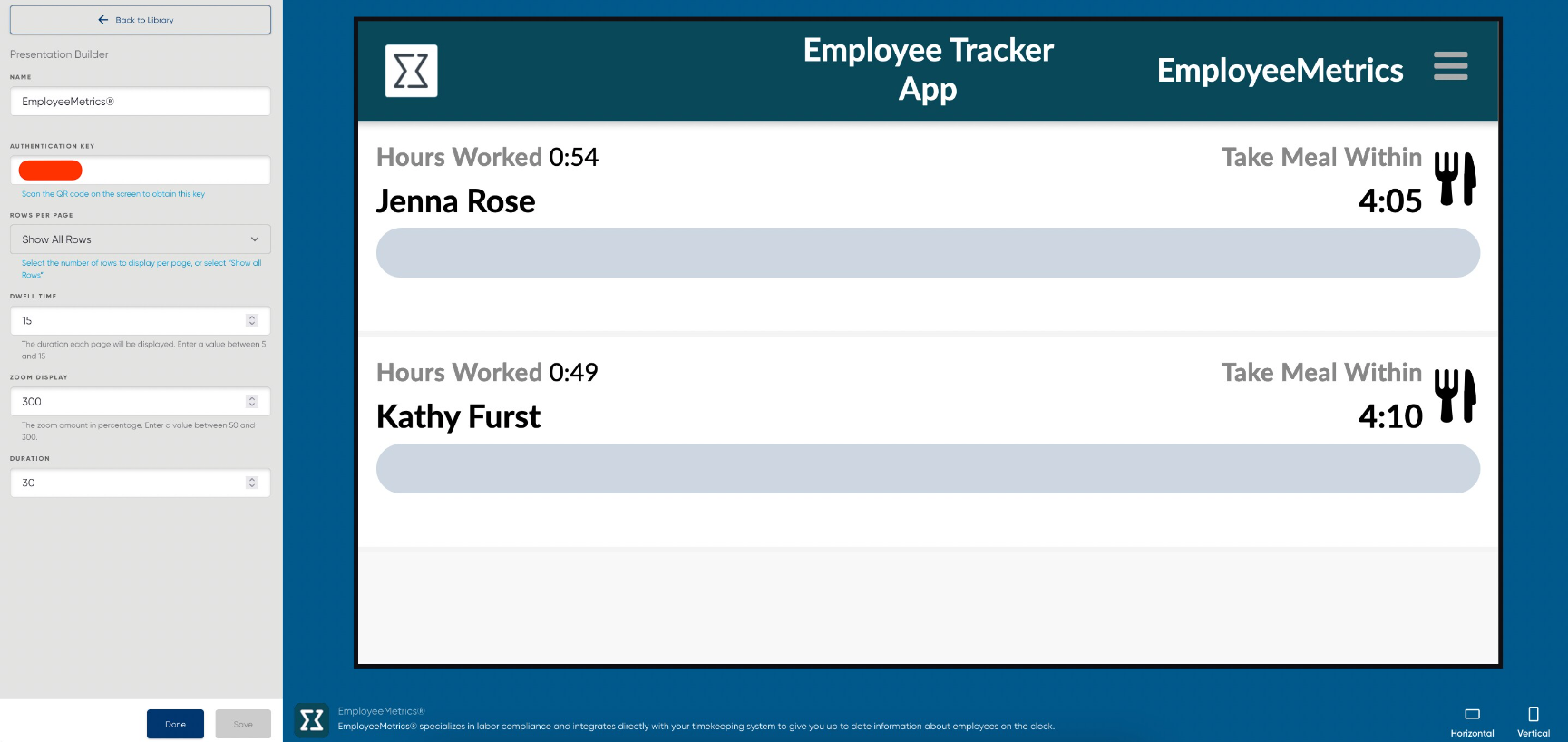 How do I display EmployeeMetrics® on my Raydiant screens?