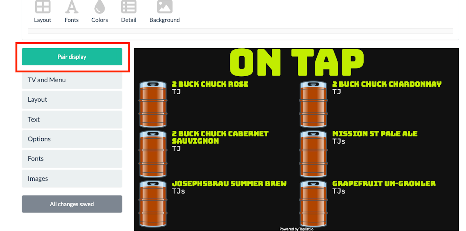 How do I display Taplist.io on my Raydiant screens?