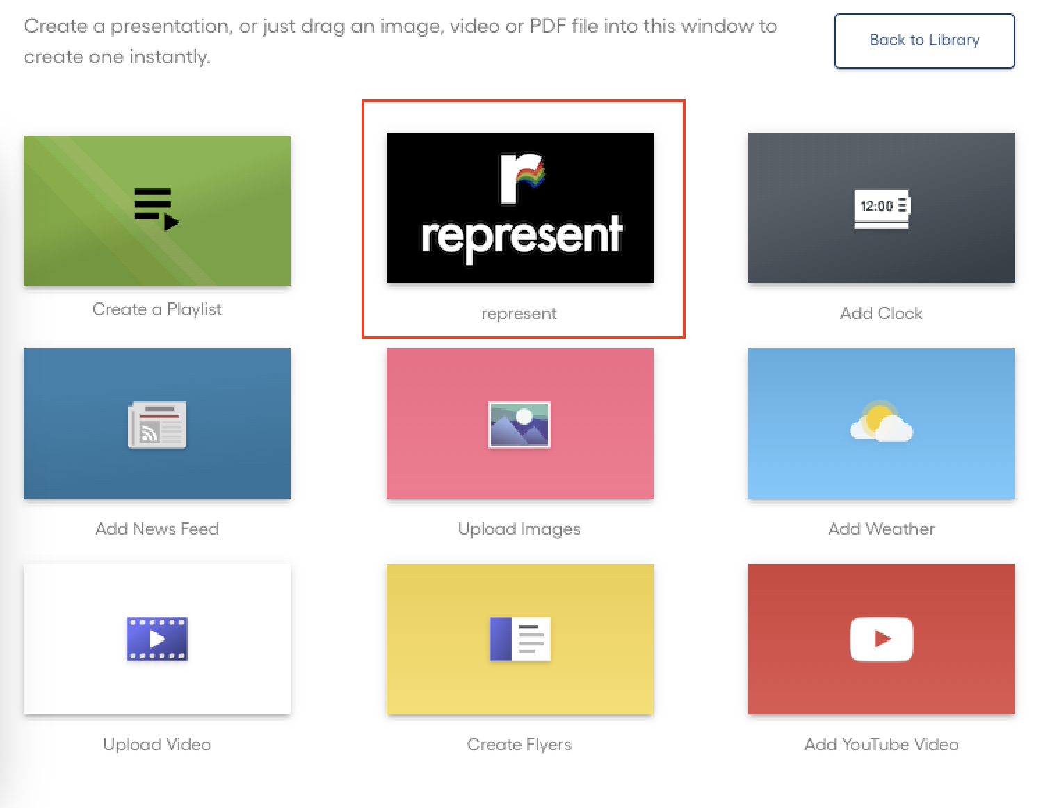 How do I display Represent on my Raydiant screens?